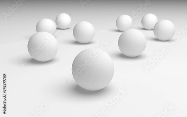 Fototapeta White abstract background. Set of white balls isolated on white backdrop. 3D illustration