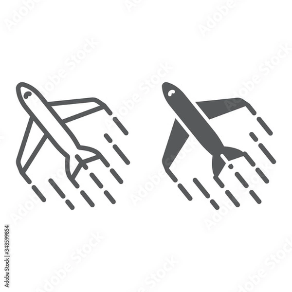 Fototapeta Airplane line and glyph icon, tourism and travel, aircraft sign vector graphics, a linear icon on a white background, eps 10.