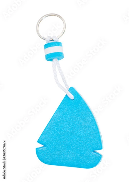 Fototapeta Custom Floating Key chains isolated on white, blue color, foam material, souvenirs 