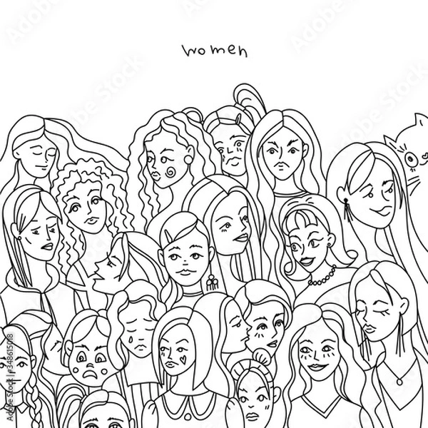 Obraz Background with women's faces. Doodle art. 