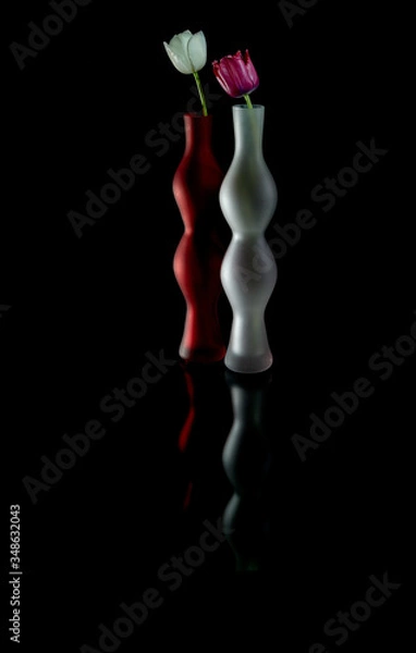 Fototapeta red and white rose in a vase