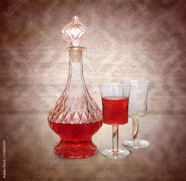 Obraz Vintage wine decanter and two glasses