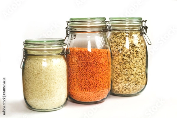 Obraz Zero waste. Food products on background table. Plastic free concept