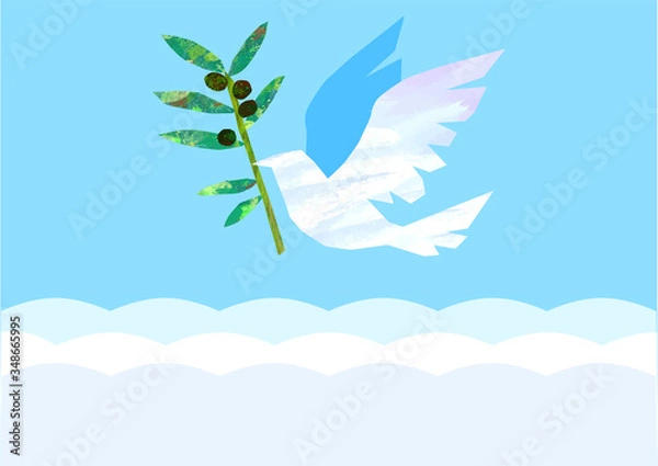 Fototapeta ベクター　平和の日のイラスト　白い鳥とオリーブ