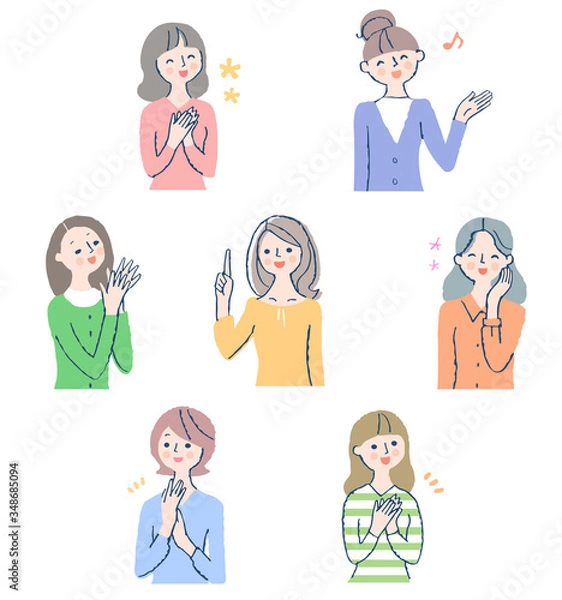 Fototapeta 笑顔の若い女性7人　セット