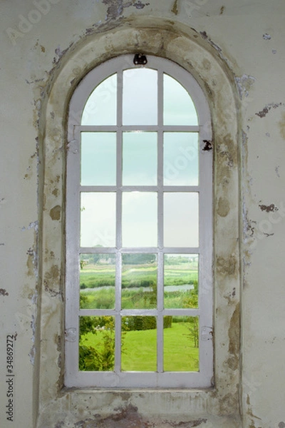 Obraz old church window with view
