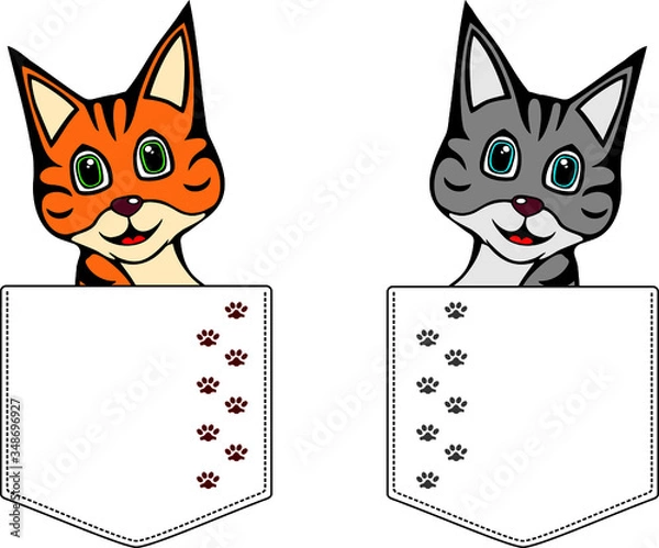 Fototapeta Cat in cartoon style. Pocket for print. Vector template for design T-shirts. Fashion graphic for apparel. Character image cat for children