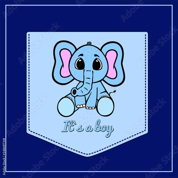 Fototapeta Elephant in cartoon style. Pocket for print. Vector template for design T-shirts. Fashion graphic for apparel. Character image elephant for children