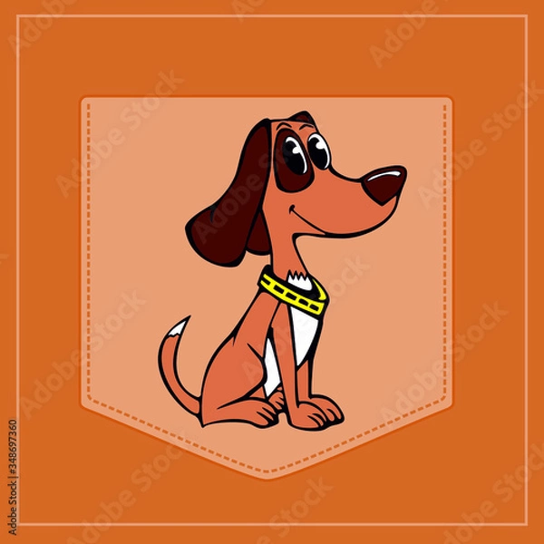Fototapeta Dog in cartoon style. Pocket for print. Vector template for design T-shirts. Fashion graphic for apparel. Character image dog for children