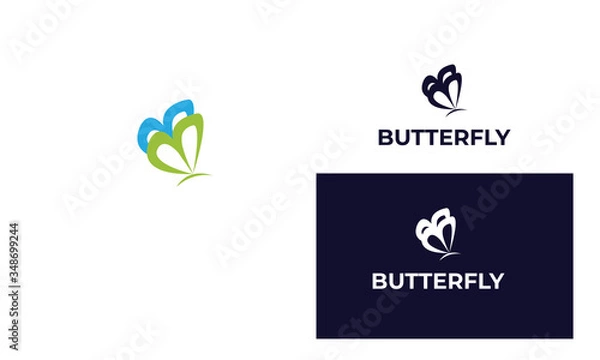 Fototapeta Colorful butterfly logo with modern style can be used for business, spa, fashion, cosmetics, salon, health care, In design with a monarch, wings, Papilio, given black and white color, vector EPS 10