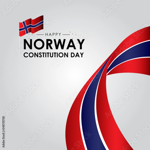 Fototapeta Norway Constitution Day With Ribbon and Flag Vector For Banner Print