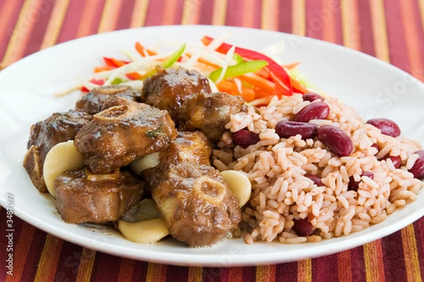 Obraz oxtail curry with rice - caribbean style