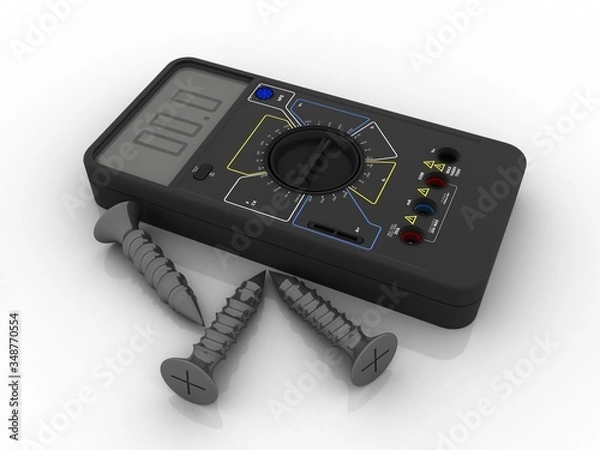 Fototapeta 3d illustration Digital electronics multi meter with screw