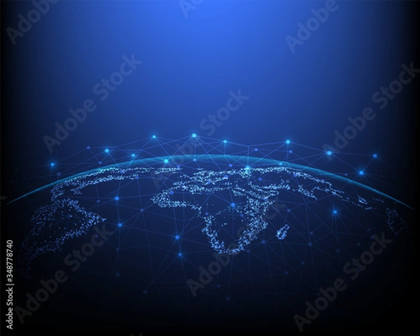 Obraz Global business network and technology blue background