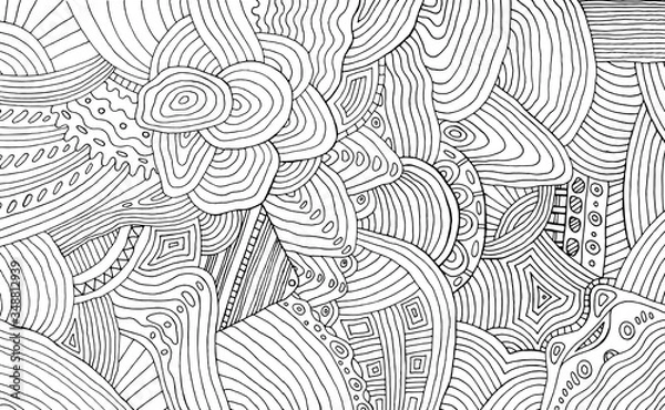 Obraz Black and white doodle stripe pattern. Coloring page with outline abstract detailed ornament. Psychedelic texture. Vector illustration
