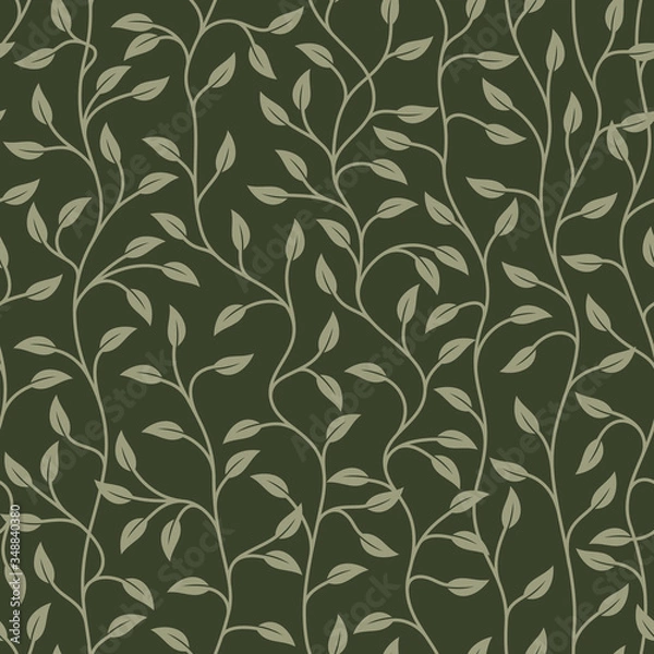 Fototapeta Vector green seamless texture of shrub with leaves. Green background.