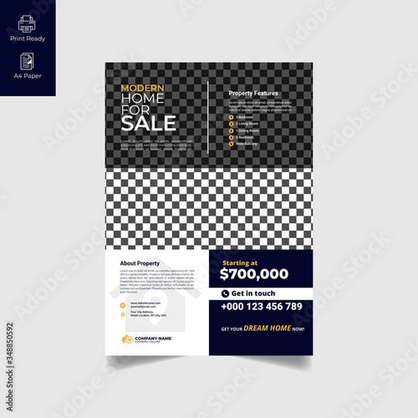 Fototapeta Elegant Real Estate Flyer Home for Sale for Modern Home Interior Design Editable Vector Template