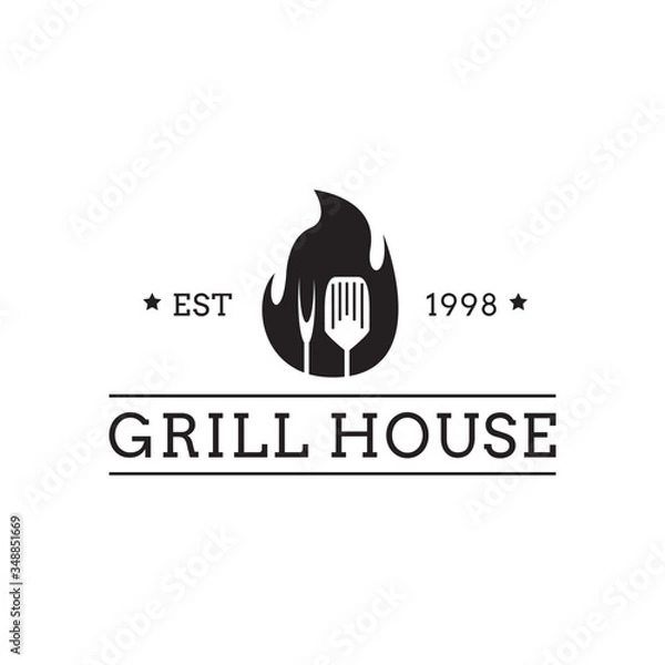 Obraz Creative Grill Restaurant Concept Logo Design Template
