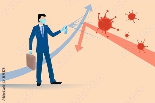Fototapeta Vector illustration of man struggling economic crisis after quarantine