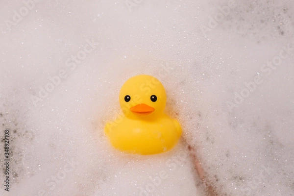 Obraz Yellow rubber duck in the bath with bubble foam