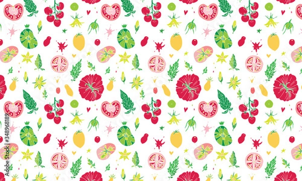 Fototapeta Isolated on white vector background pattern with tomatoes