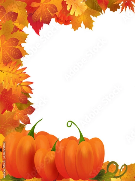 Obraz pumpkins with fall leaves background