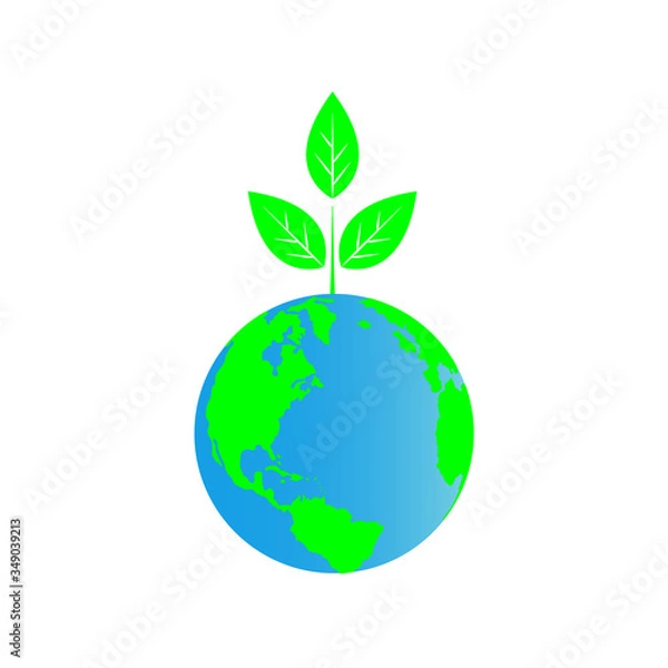 Fototapeta Vector of a earth and leaf logo combination. Planet and eco symbol or icon. Unique global and natural, organic logotype design template.