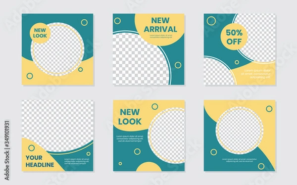 Fototapeta Slides Abstract Unique Editable Modern Social Media Green Yellow Tosca Banner Template. Circle Element. Anyone can use This Design Easily. Promotional web banner for social media. Vector Illustration