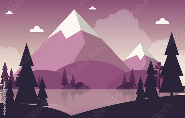 Fototapeta Simple Calm Mountain Forest Wild Nature Scene Landscape Monochrome Illustration