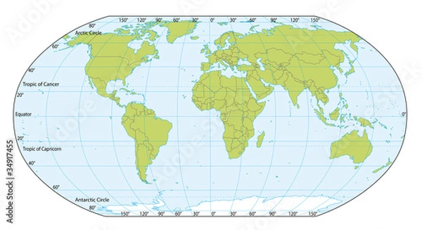 Obraz World map with coordinates. Actual version included South Sudan.