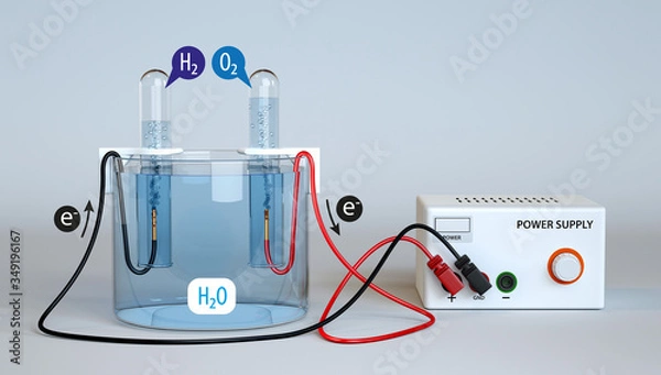 Obraz Electrolysis of Water. Oxygen and Hydrogen Production with test tubes. 