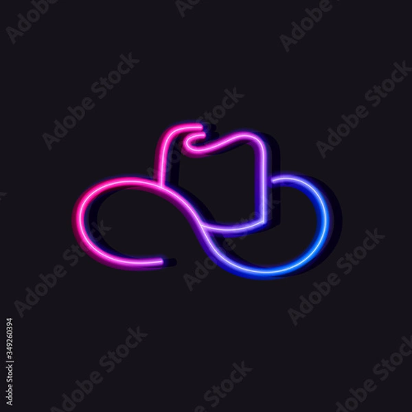 Fototapeta Vector cowboy hat neon logo template, line art, shining icon isolated on black background, advertisement template.