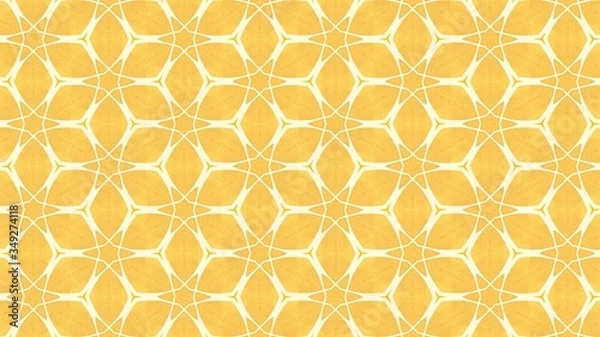 Fototapeta Computer generated image of a white art deco filigree with stars and curves stamping on a golden background.