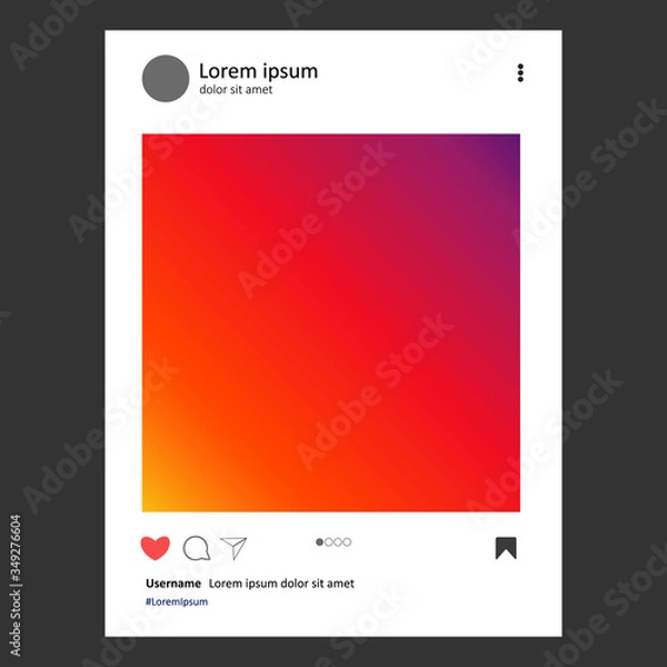 Fototapeta Mock up photo frame for social media post. Smartphone interface screen on background. Social network post. Isolated vector illustration.