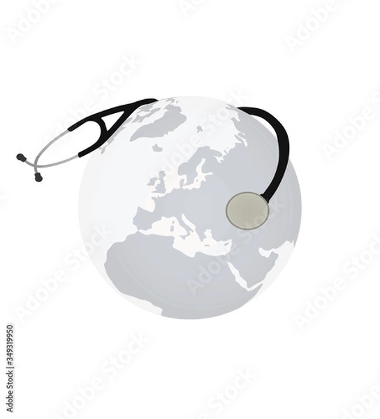 Fototapeta Stethoscope around world globe. vector