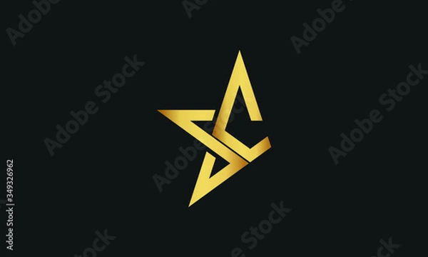 Fototapeta S , C , CS , SC Letter with Star Logo Template vector icon illustration design. Modern Star logo in elegant style with Black Background