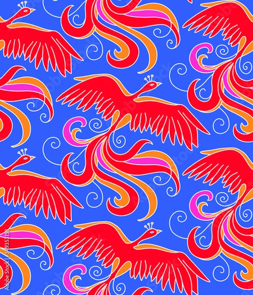 Obraz Mythical bird Phoenix (Fire bird). Seamless pattern element. Vector illustration.