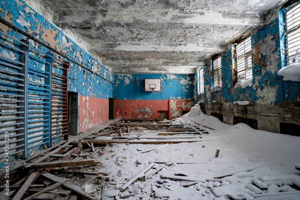 Fototapeta abandoned objects in a village beyond the Arctic circle