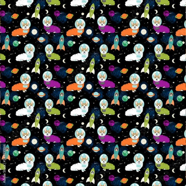 Fototapeta Corgi seamless pattern fabric