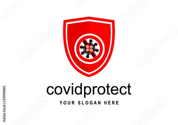 Fototapeta Logo Design. Shield with mask vector logo template. This logo suitable for preventive from virus. Vector
