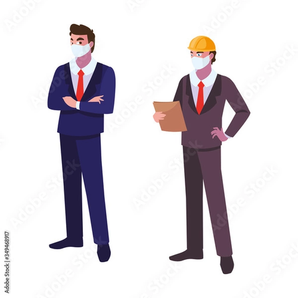 Fototapeta men engineer and executive with mask and helmet