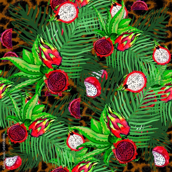 Obraz pattern tropical plants petahaya leopard