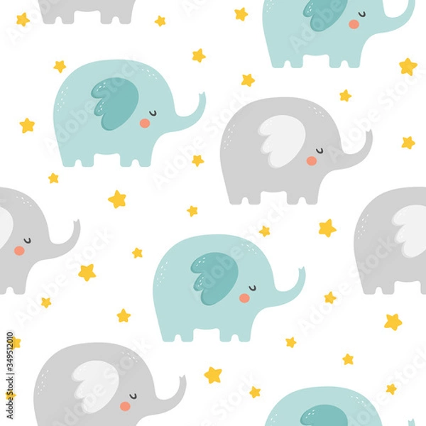 Fototapeta Elephant cute seamless pattern, Cartoon elephant background, vector illustration