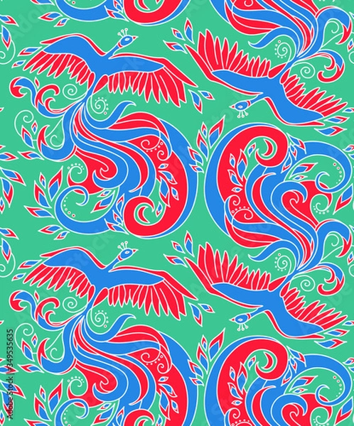 Fototapeta Mythical bird Phoenix (Fire bird). Seamless pattern element. Vector illustration.