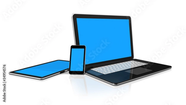 Obraz laptop, mobile phone and digital tablet pc computer