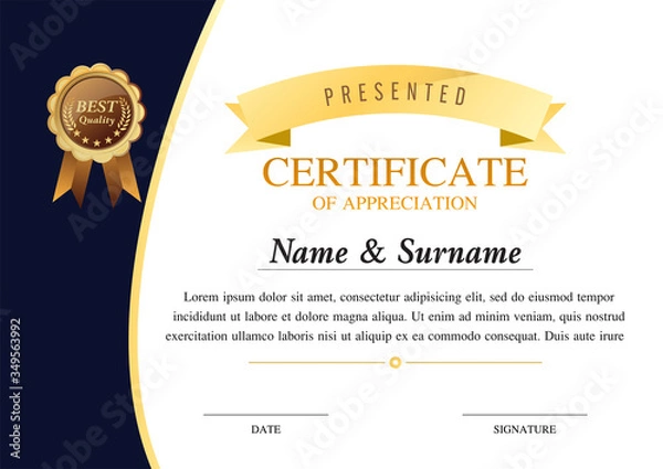 Obraz certificate template, diploma design, success , award,  graphic background, warranty vector design.