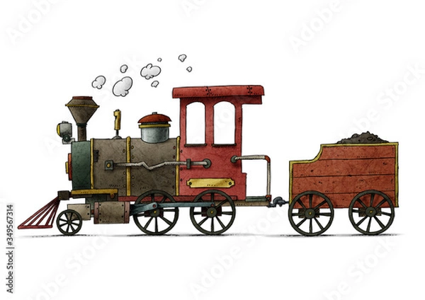 Obraz Very colorful cartoon illustration of a fun and old steam train