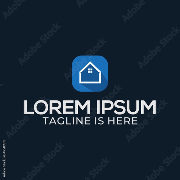 Fototapeta The logo design of the white house symbol icon in the blue square.