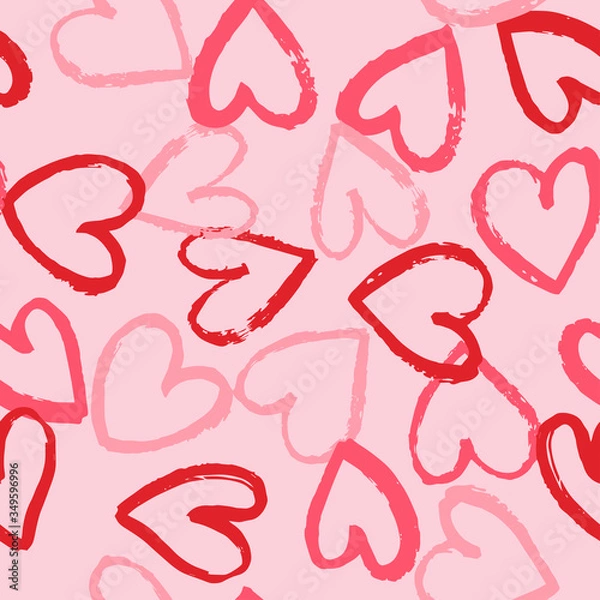 Fototapeta Seamless pattern with red and bright pink hearts on pink background. Vector design for textile, backgrounds, clothes, wrapping paper, web sites and wallpaper. Fashion illustration seamless pattern.