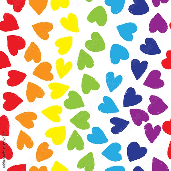 Fototapeta Seamless pattern with hearts in rainbow colors on white background. Vector design for textile, backgrounds, clothes, wrapping paper, web sites and wallpaper. Fashion illustration seamless pattern.